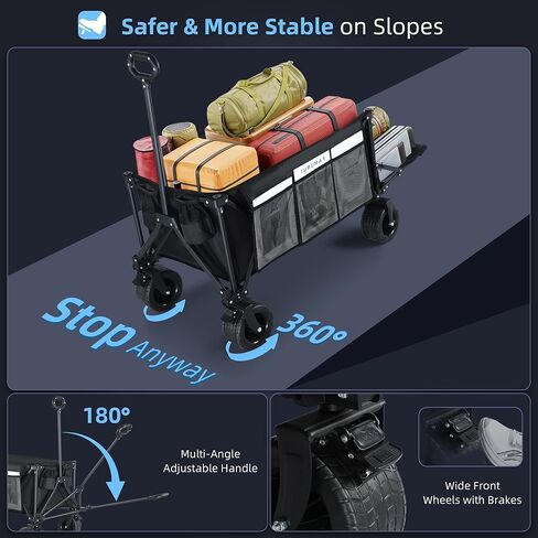 عربات باروينج قابلة للطي 260 لتر، 49 بوصة، عربة كبيرة قابلة للطي مع عجلات لجميع التضاريس، عربة شديدة التحمل بوزن 560 رطل، عربة قابلة للطي للتخييم والتسوق وصيد الأسماك في الهواء الطلق in Kuwait