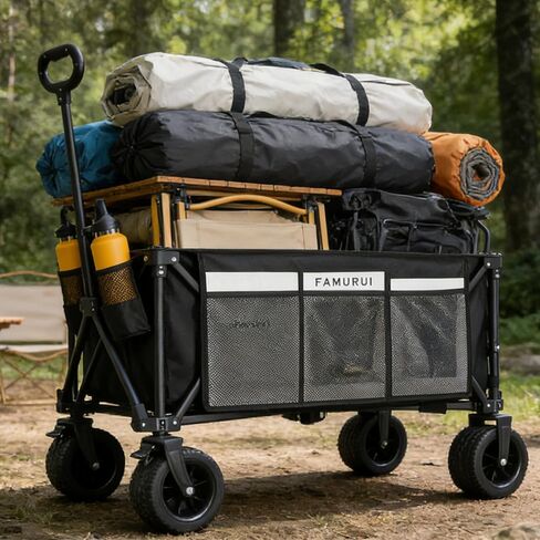 عربات باروينج قابلة للطي 260 لتر، 49 بوصة، عربة كبيرة قابلة للطي مع عجلات لجميع التضاريس، عربة شديدة التحمل بوزن 560 رطل، عربة قابلة للطي للتخييم والتسوق وصيد الأسماك في الهواء الطلق in Kuwait