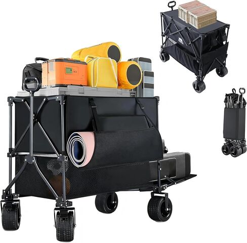 عربة BARWING ذات الطابقين سعة كبيرة 400 لتر و600 رطل عربة رياضية شديدة التحمل قابلة للطي بعجلات كبيرة، عربة قابلة للطي ممتدة مقاس 50 بوصة للتخييم والصيد والتسوق والاستخدام في الهواء الطلق in Kuwait