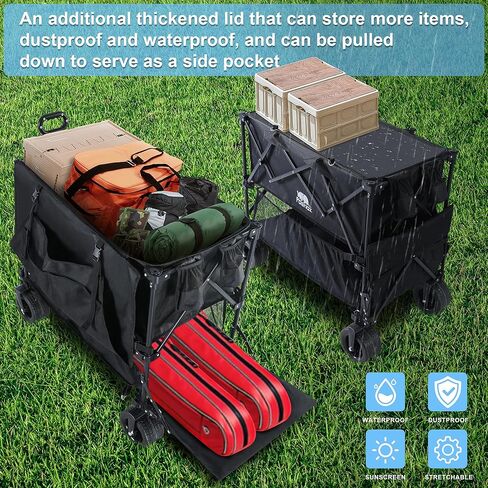 عربة BARWING ذات الطابقين سعة كبيرة 400 لتر و600 رطل عربة رياضية شديدة التحمل قابلة للطي بعجلات كبيرة، عربة قابلة للطي ممتدة مقاس 50 بوصة للتخييم والصيد والتسوق والاستخدام في الهواء الطلق in Kuwait