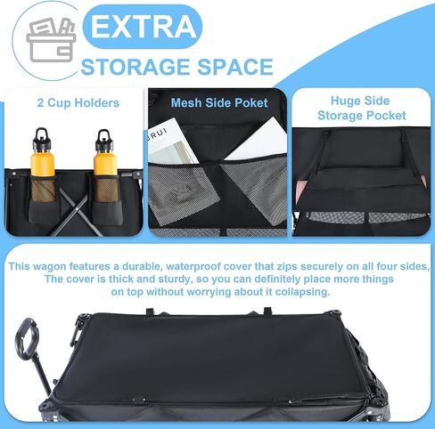 عربة BARWING ذات الطابقين سعة كبيرة 400 لتر و600 رطل عربة رياضية شديدة التحمل قابلة للطي بعجلات كبيرة، عربة قابلة للطي ممتدة مقاس 50 بوصة للتخييم والصيد والتسوق والاستخدام في الهواء الطلق in Kuwait