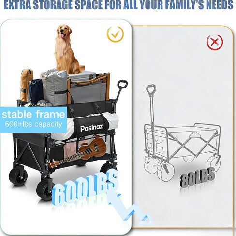 عربة BARWING ذات الطابقين سعة كبيرة 400 لتر و600 رطل عربة رياضية شديدة التحمل قابلة للطي بعجلات كبيرة، عربة قابلة للطي ممتدة مقاس 50 بوصة للتخييم والصيد والتسوق والاستخدام في الهواء الطلق in Kuwait