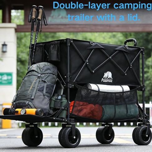 عربة BARWING ذات الطابقين سعة كبيرة 400 لتر و600 رطل عربة رياضية شديدة التحمل قابلة للطي بعجلات كبيرة، عربة قابلة للطي ممتدة مقاس 50 بوصة للتخييم والصيد والتسوق والاستخدام في الهواء الطلق in Kuwait