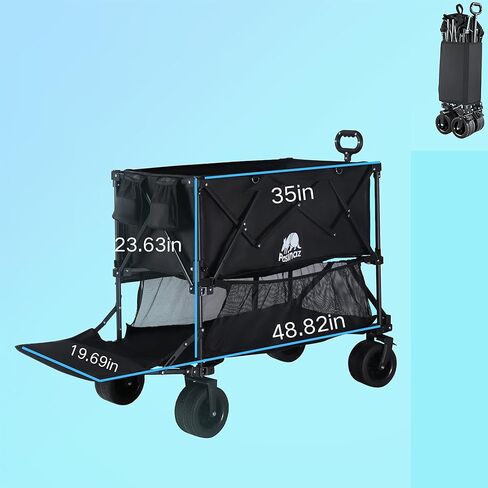 عربة BARWING ذات الطابقين سعة كبيرة 400 لتر و600 رطل عربة رياضية شديدة التحمل قابلة للطي بعجلات كبيرة، عربة قابلة للطي ممتدة مقاس 50 بوصة للتخييم والصيد والتسوق والاستخدام في الهواء الطلق in Kuwait