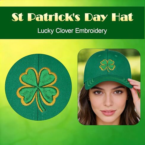 قبعة JQinHome St Patricks Day قبعة بيسبول خضراء، تطريز رائع على شكل شامروك البرسيم، قبعة أيرلندية قابلة للتعديل للرجال والنساء in Kuwait