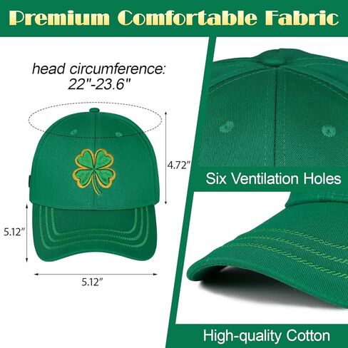 قبعة JQinHome St Patricks Day قبعة بيسبول خضراء، تطريز رائع على شكل شامروك البرسيم، قبعة أيرلندية قابلة للتعديل للرجال والنساء in Kuwait