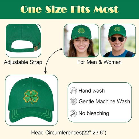 قبعة JQinHome St Patricks Day قبعة بيسبول خضراء، تطريز رائع على شكل شامروك البرسيم، قبعة أيرلندية قابلة للتعديل للرجال والنساء in Kuwait
