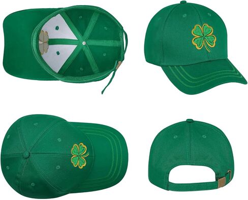 قبعة JQinHome St Patricks Day قبعة بيسبول خضراء، تطريز رائع على شكل شامروك البرسيم، قبعة أيرلندية قابلة للتعديل للرجال والنساء in Kuwait