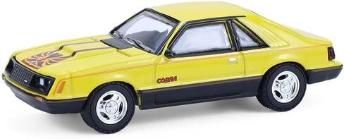 Greenlight Collectibles 13370-C Muscle Series 30-1:64 Scale Diecast Model - 1979 Mustang Cobra Fastback - Bright Yellow with Black and Red Cobra Hood Graphics and Stripe Treatment in Saudi Arabia