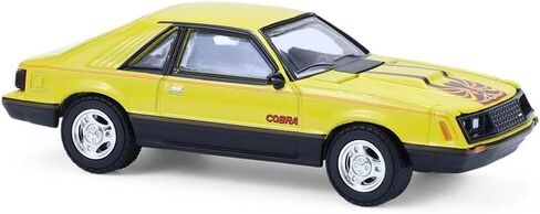 Greenlight Collectibles 13370-C Muscle Series 30-1:64 Scale Diecast Model - 1979 Mustang Cobra Fastback - Bright Yellow with Black and Red Cobra Hood Graphics and Stripe Treatment in Saudi Arabia
