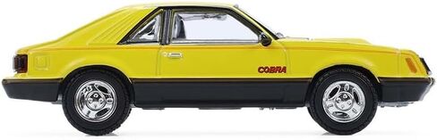 Greenlight Collectibles 13370-C Muscle Series 30-1:64 Scale Diecast Model - 1979 Mustang Cobra Fastback - Bright Yellow with Black and Red Cobra Hood Graphics and Stripe Treatment in Saudi Arabia