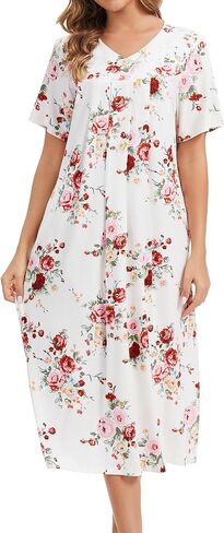 Nightgowns for Women Cotton Short Sleeve Sleepwear Victorian V Neck Night Dress with Pockets Loose Loungewear S-3XL in Saudi Arabia