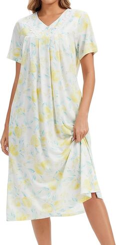 Nightgowns for Women Cotton Short Sleeve Sleepwear Victorian V Neck Night Dress with Pockets Loose Loungewear S-3XL in Saudi Arabia