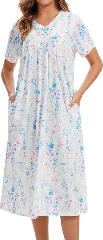 Nightgowns for Women Cotton Short Sleeve Sleepwear Victorian V Neck Night Dress with Pockets Loose Loungewear S-3XL in Saudi Arabia