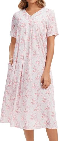Nightgowns for Women Cotton Short Sleeve Sleepwear Victorian V Neck Night Dress with Pockets Loose Loungewear S-3XL in Saudi Arabia