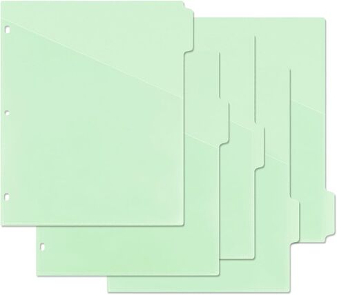 Buqoo 3-Ring Binder with Front Pockets, 5-Tab A4 Green Plastic Binder Dividers Set, Slant Pocket Page Organizer for Documents, 5 Sheets per Set (9.3" x 11.2") in Saudi Arabia