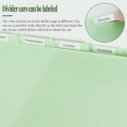 Buqoo 3-Ring Binder with Front Pockets, 5-Tab A4 Green Plastic Binder Dividers Set, Slant Pocket Page Organizer for Documents, 5 Sheets per Set (9.3" x 11.2") in Saudi Arabia
