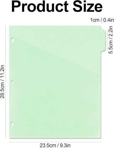 Buqoo 3-Ring Binder with Front Pockets, 5-Tab A4 Green Plastic Binder Dividers Set, Slant Pocket Page Organizer for Documents, 5 Sheets per Set (9.3" x 11.2") in Saudi Arabia