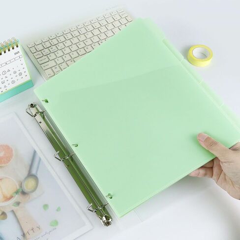 Buqoo 3-Ring Binder with Front Pockets, 5-Tab A4 Green Plastic Binder Dividers Set, Slant Pocket Page Organizer for Documents, 5 Sheets per Set (9.3" x 11.2") in Saudi Arabia