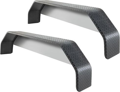 RecPro Black Steel Tandem Axle Fender with Backer Skirt | 14 Gauge Diamond Plate | 10"W x 72"L x 19 ¾"H | Bolt-On Angular Trailer Fender | Made in USA (2) in Saudi Arabia