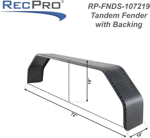 RecPro Black Steel Tandem Axle Fender with Backer Skirt | 14 Gauge Diamond Plate | 10"W x 72"L x 19 ¾"H | Bolt-On Angular Trailer Fender | Made in USA (2) in Saudi Arabia