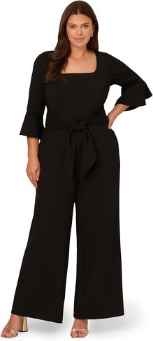 Adrianna Papell, Knit Crepe Tie Front Jumpsuit, Black in Saudi Arabia