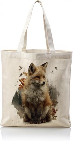 Cute Fox Art Canvas Tote Bag, Fox Lover Gift, Animal Themed Aesthetic Reusable Shopping Bags, Funny Shoulder Bag for Shopping Work Travel Beach in Saudi Arabia