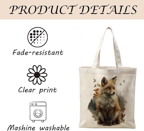Cute Fox Art Canvas Tote Bag, Fox Lover Gift, Animal Themed Aesthetic Reusable Shopping Bags, Funny Shoulder Bag for Shopping Work Travel Beach in Saudi Arabia