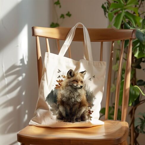 Cute Fox Art Canvas Tote Bag, Fox Lover Gift, Animal Themed Aesthetic Reusable Shopping Bags, Funny Shoulder Bag for Shopping Work Travel Beach in Saudi Arabia
