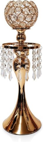ICE Armor 15.5" H Polished Golden Color Frame with Sculptural Stem and Crystal Tassel Bowl Candle Holder Elegant Home Décor Accent, Decorative Candle Holder, Warm & Thoughtful Gift Idea in Saudi Arabia