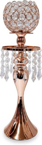 ICE Armor 17.5" H Rose Golden Color Crystal Bowl with Hanging Gems Candle Holder Elegant Home Décor Accent, Decorative Candle Holder, Warm & Thoughtful Gift Idea in Saudi Arabia