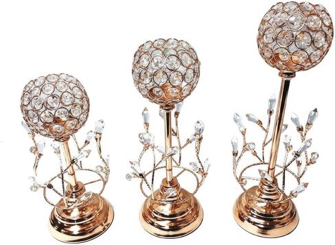 ICE Armor 11.5" H Rose Golden Color Sculpted Base with Crystal Bowl and Blooming Branch Accents Candle Holder Elegant Home Décor Accent, Decorative Candle Holder, Warm & Thoughtful Gift Idea in Saudi Arabia