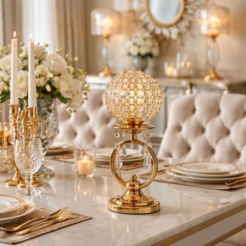 ICE Armor 12" H Rose Golden Color Pedestal Bowl with Crystal Rings and Artistic Metal Candle Holder Elegant Home Décor Accent, Decorative Candle Holder, Warm & Thoughtful Gift Idea in Saudi Arabia