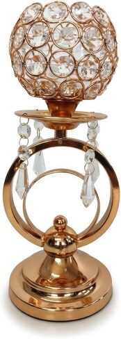 ICE Armor 12" H Rose Golden Color Pedestal Bowl with Crystal Rings and Artistic Metal Candle Holder Elegant Home Décor Accent, Decorative Candle Holder, Warm & Thoughtful Gift Idea in Saudi Arabia