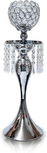 ICE Armor 20.5" H Polished Silver Frame with Sculptural Stem and Crystal Tassel Bowl Candle Holder Elegant Home Décor Accent, Decorative Candle Holder, Warm & Thoughtful Gift Idea in Saudi Arabia
