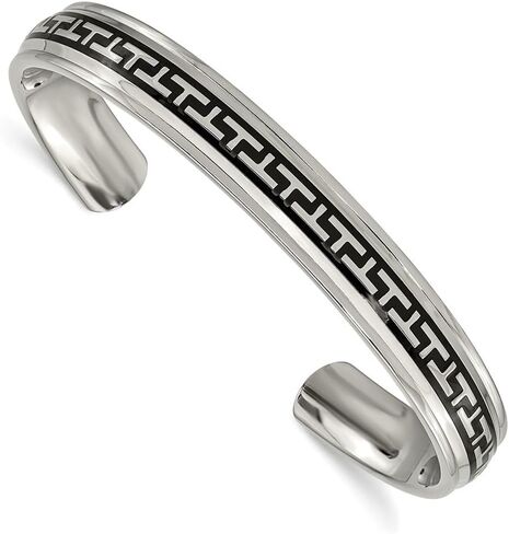 Titanium Polished with Black Rubber Design Cuff Bangle Bracelet 7.5" in Saudi Arabia