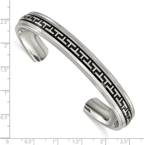 Titanium Polished with Black Rubber Design Cuff Bangle Bracelet 7.5" in Saudi Arabia