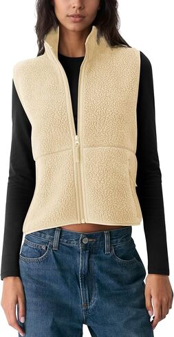 Locachy Women's Lighweight Fuzzy Fleece Vest Cozy Sleeveless Warm Outerwear Jacket Casual Zip Up Sherpa Gilet with Pockets in Saudi Arabia