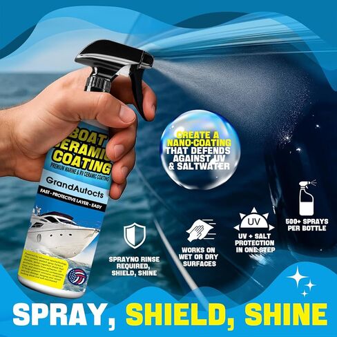 طلاء سيراميك بحري للقوارب - شمع RV مع حماية من الأشعة فوق البنفسجية للألياف الزجاجية | الحماية من أضرار الأشعة فوق البنفسجية وتحسين السطح | شمع رش القارب، منظف القوارب، ملحقات القوارب (2 قطعة) in Kuwait