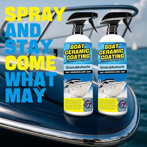 طلاء سيراميك بحري للقوارب - شمع RV مع حماية من الأشعة فوق البنفسجية للألياف الزجاجية | الحماية من أضرار الأشعة فوق البنفسجية وتحسين السطح | شمع رش القارب، منظف القوارب، ملحقات القوارب (2 قطعة) in Kuwait