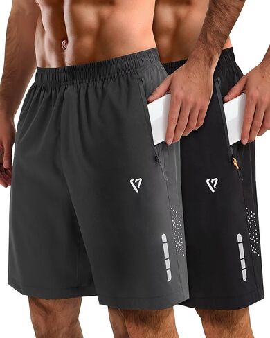 2 Pack Mens Athletic Shorts Quick Dry 7 Inch Running Shorts Breathable Mesh Gym Workout Shorts with Zipper Pockets in Kuwait