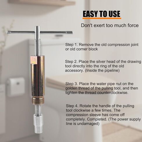 Compression Sleeve Puller Tool, Sleeve Remover for 1/2" Compression Fitting to Remove Ferrule & Nut of Pipe 03943, Ferrule Removal Plumbing Tool for Corroded Frozen Supply Stops in Kuwait