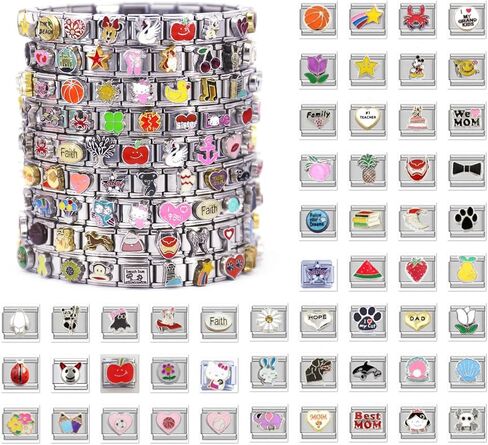 YOYONY 100 قطعة من السحر الإيطالي العشوائي للسوار، وصلات السوار الإيطالية، مجوهرات DIY للأصدقاء، الابنة، الأم، رفيق الروح، هدايا منزلية الصنع، مجمعة بالكامل وجاهزة للارتداء. in Saudi Arabia