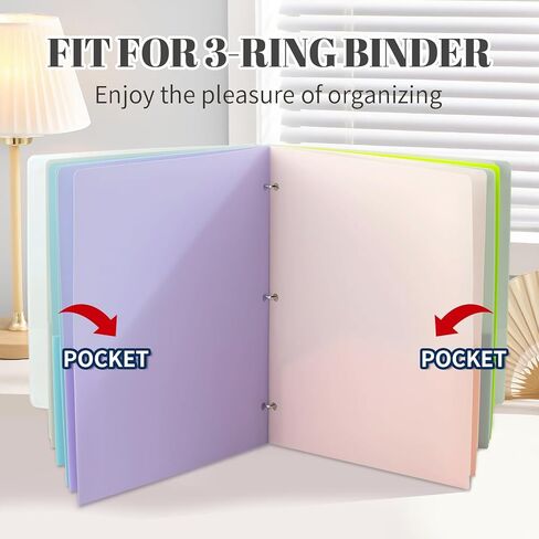 Pastel Pocket Folders for 3 Ring Binder, (7 Pack) 3 Hole Punched, Divider Folder for Notebooks, Heavy Duty Binder Folder for Document, Fit Letter Size Paper in Kuwait