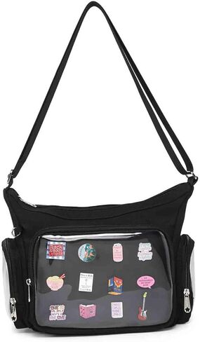 Canvas Ita Bag Crossbody Shoulder Bag Kawaii Purses and Handbags with Anime Pins Display in Saudi Arabia