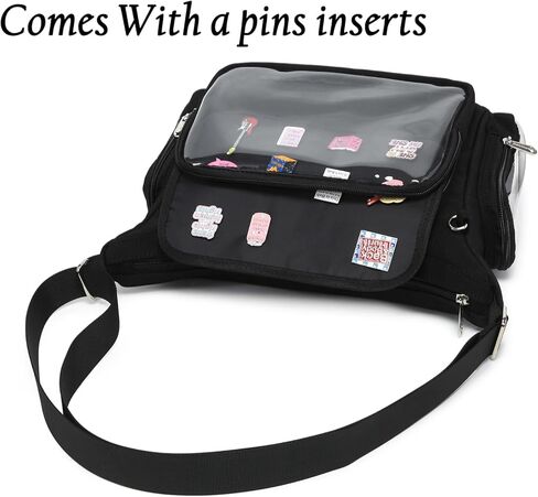 Canvas Ita Bag Crossbody Shoulder Bag Kawaii Purses and Handbags with Anime Pins Display in Saudi Arabia