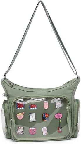 Canvas Ita Bag Crossbody Shoulder Bag Kawaii Purses and Handbags with Anime Pins Display in Saudi Arabia