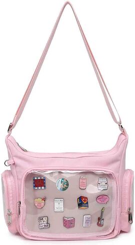 Canvas Ita Bag Crossbody Shoulder Bag Kawaii Purses and Handbags with Anime Pins Display in Saudi Arabia