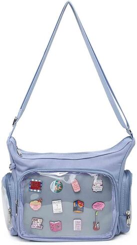 Canvas Ita Bag Crossbody Shoulder Bag Kawaii Purses and Handbags with Anime Pins Display in Saudi Arabia