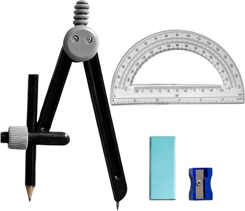 مجموعة بوصلة رسم ومنقلة مكونة من مجموعة واحدة - أداة بوصلة رسم احترافية وبوصلة للهندسة مع مبراة وممحاة، مناسبة لمحترفي الرسم والمتعلمين اليومي in Kuwait